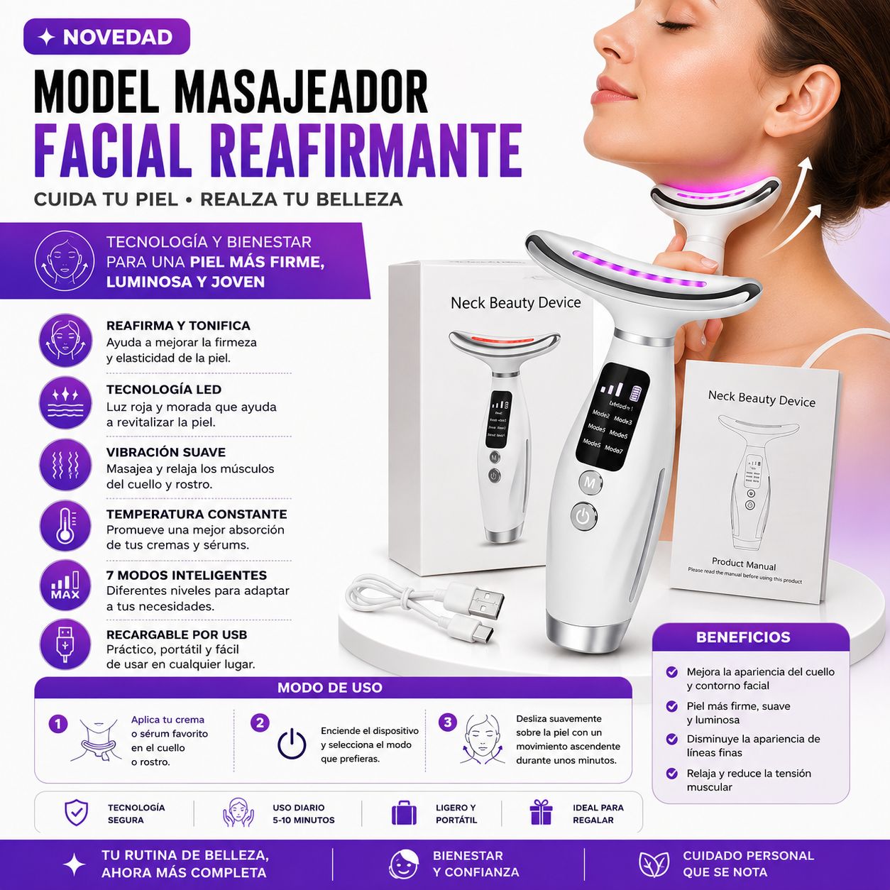Model Masajeador Facial Reafirmante Led