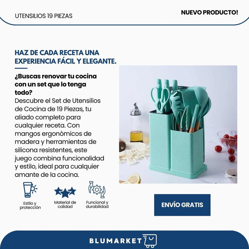 Conjunto De 19 Utensilios De Silicona